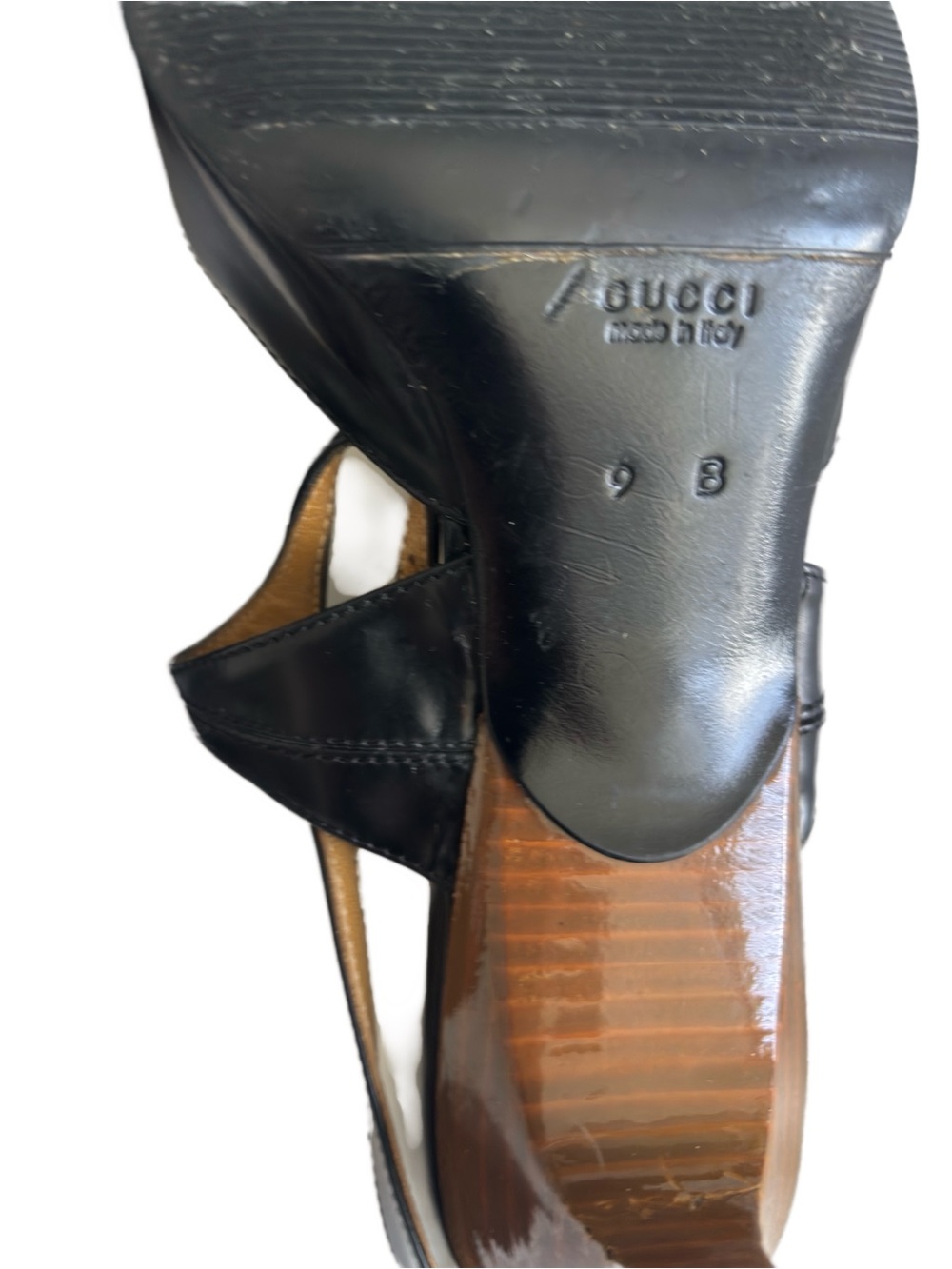 Gucci Vintage Black Leather Pointed Toe Slingback Pumps Heels Size 9B - Picture 8 of 16